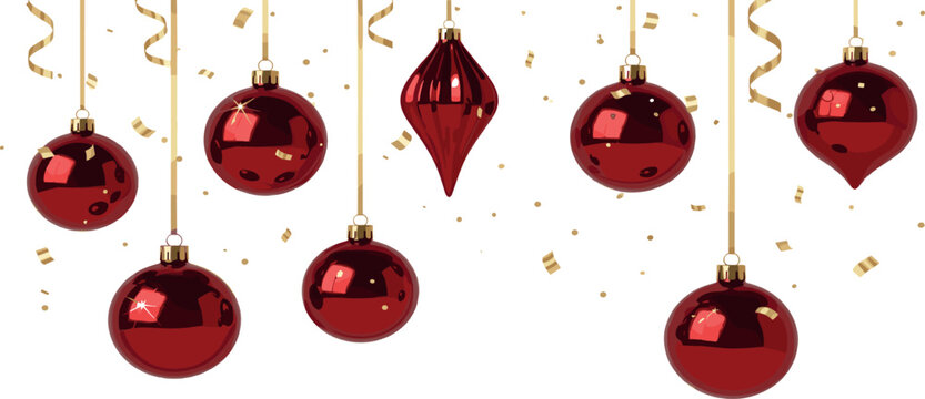 Festive Holiday Cheer Red Ornaments and Golden Confetti