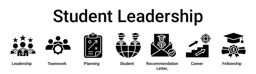 Student Leadership banner web icon vector illustration concept for education with icon of Leadership, Teamwork, Planning, Student, Recommendation Letter, Career.