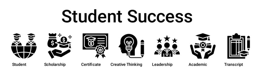 Student Success banner web icon vector illustration concept for education with icon of Student, Scholarship, Certificate, Creative Thinking, Leadership, Academic.