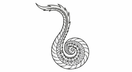 Stylized Dragon Tail - Intricate Line Art in a Spiraling Design.