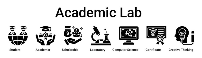 Academic Lab banner web icon vector illustration concept for education with icon of Student, Academic, Scholarship, Laboratory, Computer Science, Certificate, Creative.