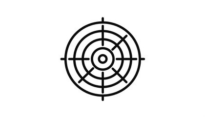 A black outline depicts a circular target with concentric circles and lines on a plain white background
