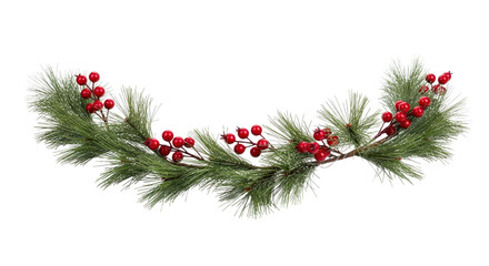 Isolated Festive Christmas Pine Branch Garland with Bright Red Holly Berries isolated PNG with Transparent Background