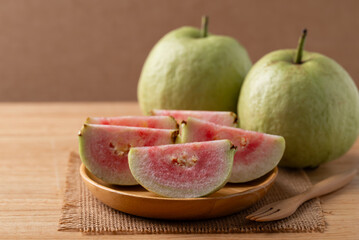 Fresh cut red guava ready to eating, Tropical fruit high vitamin C