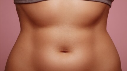 Naklejka premium Female Abdomen Showcasing Soft Fat Folds Against a Neutral Pastel Background in a Professional Stock Style Setting Before Weight Loss Journey