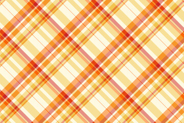 Warm, inviting diagonal plaid pattern. Seamless design with orange and yellow tones. Ideal for fall themes, backgrounds, or textile designs. Cozy feel.