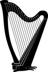 Elegant black harp silhouette musical instrument