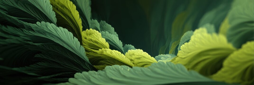 Abstract nature landscape in olive green color. Fractal art showing organic textured leaves or feathers. Computer generated artistic design for background. - Powered by Adobe