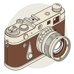 Beautifully detailed vintage analog camera illustration, evoking the timeless charm of traditional photography and a nostalgic appreciation for classic design