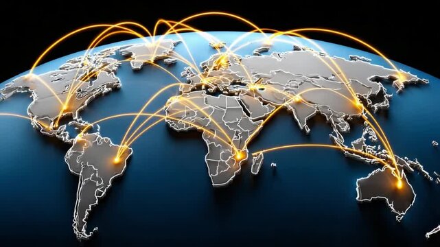 Global Connectivity: An illustration showcases the interconnectedness of our world, with luminous lines tracing paths across the globe. Symbolizing international connections and communication. 