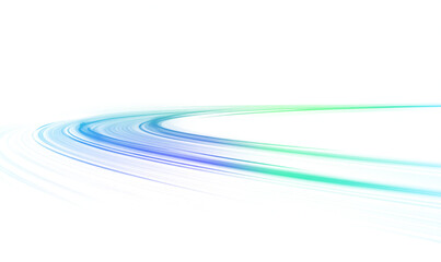 Transparent blue neon speed lines with glowing light trails. Abstract dynamic motion represents fast data flow and futuristic energy streams. Cyber technology background isolated as png.