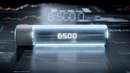 Digital battery animation with numerical display and glowing effects