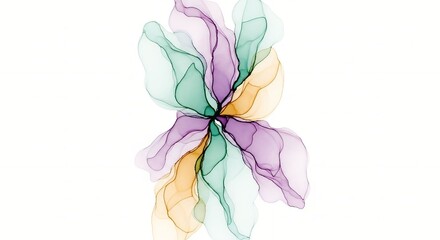 Abstract watercolor splash of purple green and yellow colors isolated on white background