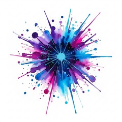Vibrant explosion of purple and blue powder isolated on white background