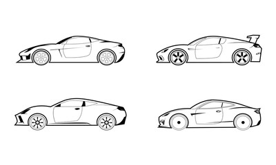 collection design vector silhouettes of sport cars black color
