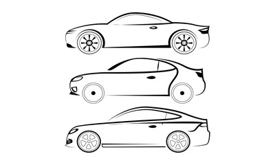collection design vector silhouettes of three sport cars black color