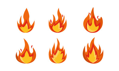 set collection flame vector illustration flat design fire icon