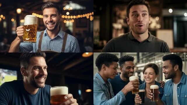 Cheers and laughter fill the air as different beer lovers come together in a cozy pub. Friends enjoy various brews while sharing stories and celebrating the joy of craft beer.