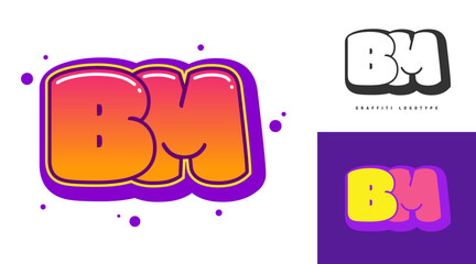 BM logo design for festival or party. Initial letter b and m in graffiti style. Creative modern lettering company name of font typography. Kids trendy logotype or identity.