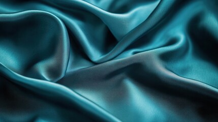 Fototapeta premium Teal color stylish stock photo of elegant draped silky fabric background. Luxurious textile material texture for fashion design.