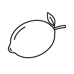Simple line art drawing of a lemon with a leaf