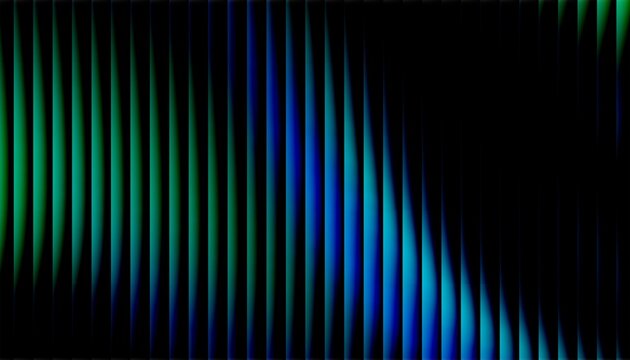 Abstract vertical stripes in vibrant green and blue hues with diagonal light and shadow, creating a futuristic and dynamic visual