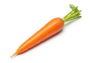 A fresh, vibrant orange carrot, healthy and nutritious, perfectly isolated on a pristine white background, highlighting its natural texture and crispness