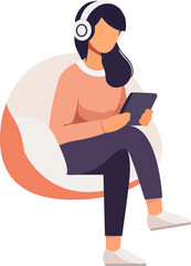 Woman Sitting and Relaxing While Using a Tablet