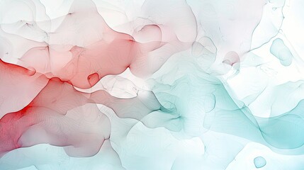 An abstract background featuring flowing, organic shapes in shades of red and teal, with a soft, ethereal glow.