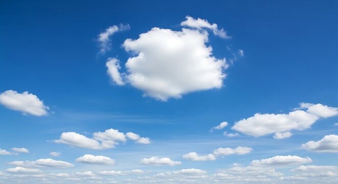 Bright clear blue sky with fluffy white cumulus clouds on a sunny day, perfect tranquil backdrop or copy space image.