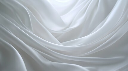 Abstract dynamic background of luxurious white silk or satin fabric flowing in soft, elegant waves.