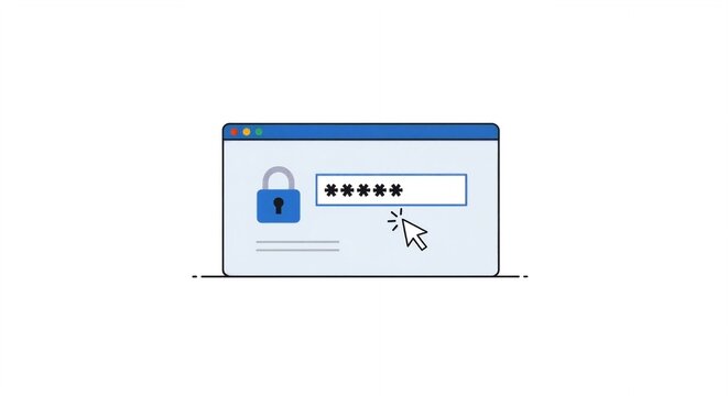 Entering a password on a secure website login page. Vector concept of cybersecurity, data protection, and online account access