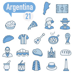 Fototapeta premium A set of icons in blue and white, dedicated to life in Argentina.