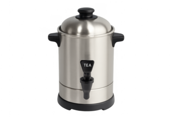 Stainless steel tea urn dispenser serving hot beverage