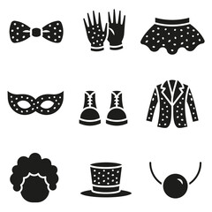 A set of silhouette icons of costumes and carnival accessories.
