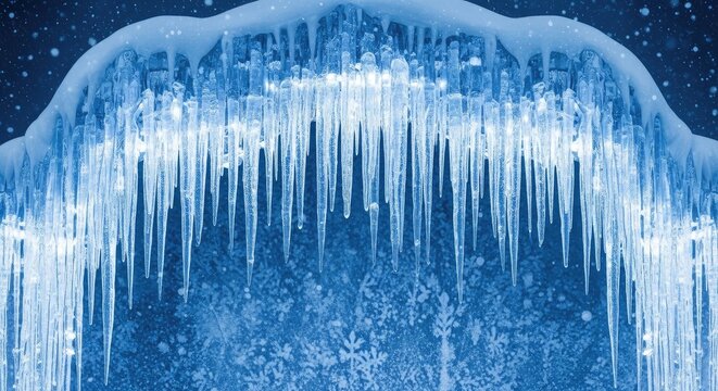 Close up view of a collection of icicles hanging in a frozen display