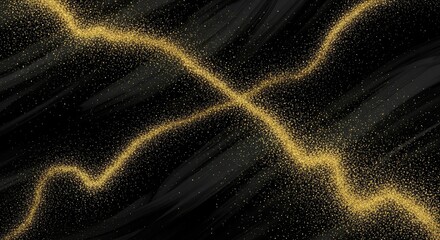 Golden glitter trails crossing on a dark background with light streaks