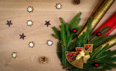christmas decoration on wooden background