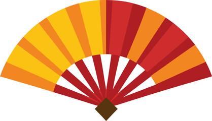 Japanese folding fan, vibrant red and yellow striped pattern