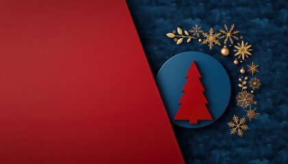 Elegant Christmas tree and golden snowflakes on rich textured background, perfect for holiday cards, social media posts, or festive banners, happy new year