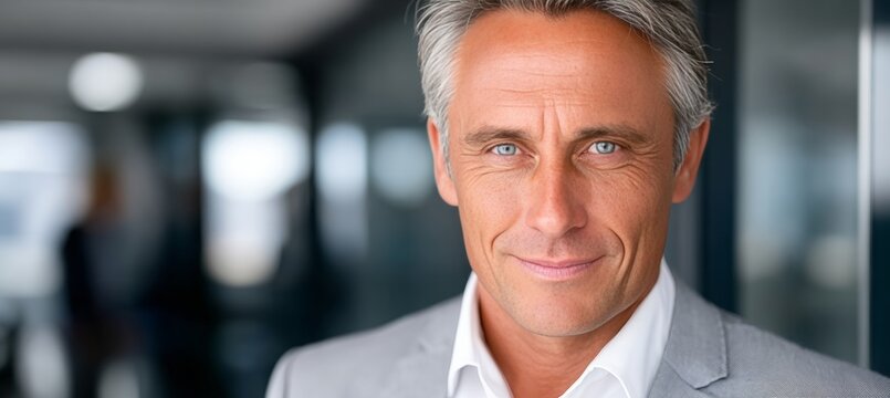 Mature businessman exuding confidence and leadership qualities in a professional office setting.