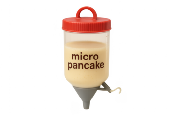 Pancake batter dispenser with micro pancake text