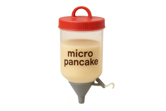 Pancake batter dispenser with micro pancake text
