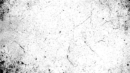 Abstract black and white grunge texture background with speckles, scratches, and halftone pattern overlay vector