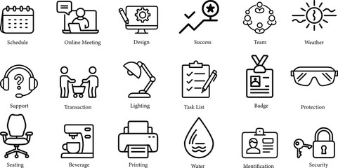 Set of black vector icons and symbols for restaurant kitchen and web business illustration
