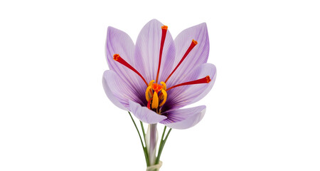 Naklejka premium Purple Saffron Crocus Flower with Red Stigmas Isolated