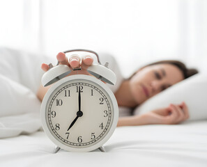 A sleepy arm stretches forward, attempting stopping constant alarm noise.