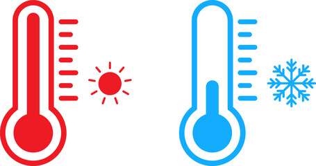 Hot and cold thermometers representing temperature extremes