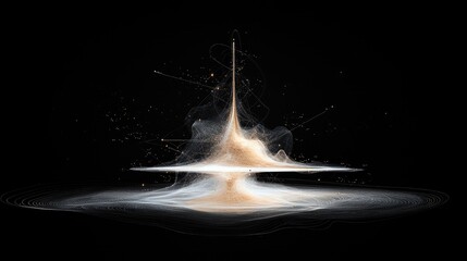 An abstract visualization of a swirling vortex of particles and light trails against a dark background, suggesting cosmic phenomena or data flow.