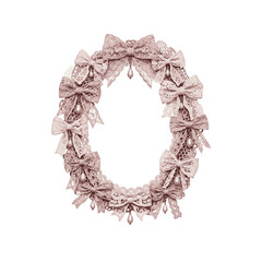Elegant pink lace frame, silver christmas wreath